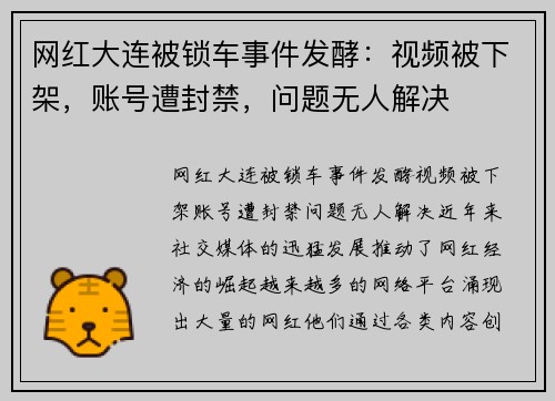 网红大连被锁车事件发酵：视频被下架，账号遭封禁，问题无人解决