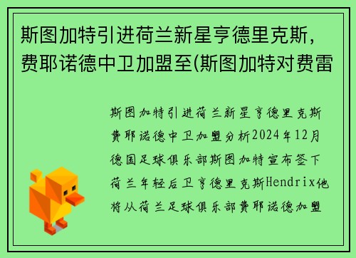 斯图加特引进荷兰新星亨德里克斯，费耶诺德中卫加盟至(斯图加特对费雷堡)