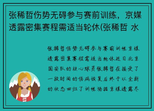 张稀哲伤势无碍参与赛前训练，京媒透露密集赛程需适当轮休(张稀哲 水平)