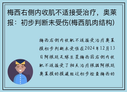 梅西右侧内收肌不适接受治疗，奥莱报：初步判断未受伤(梅西肌肉结构)