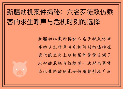 新疆劫机案件揭秘：六名歹徒效仿乘客的求生呼声与危机时刻的选择