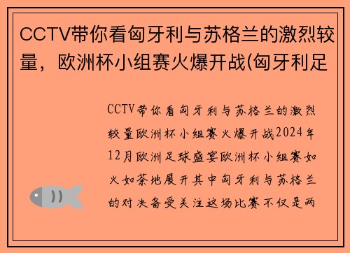 CCTV带你看匈牙利与苏格兰的激烈较量，欧洲杯小组赛火爆开战(匈牙利足球队欧洲杯)