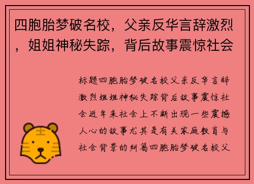 四胞胎梦破名校，父亲反华言辞激烈，姐姐神秘失踪，背后故事震惊社会